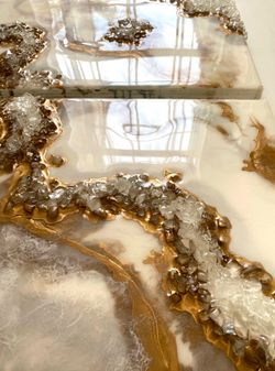 Luxurious Resin Diptych Painting on Wood