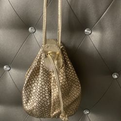 Simone New York Gold Printed Leather 2 Long Straps Shoulder or Backpack Bag