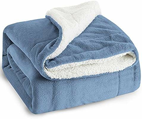 BEDSURE SHERPA FLEECE SLATE BLUE PLUSH THROW BLANKET