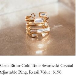 Alexis Bittar Gold Tone Swarovski Crystal Adjustable Ring