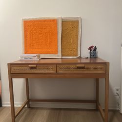 Rattan Wood Writing Or Computer Desk And IKEA Chair