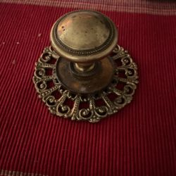 Antique Door Handle Solid Brass With Beautiful Attached  Detailing Round Plate