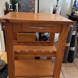 Solid Wood Rolling Bar Cart w/ Drawer, Wine Bottle Rack & Lower Shelf (on Casters) - $120 OBO | Hollywood
