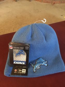 Detroit Lions beanie and playing cards