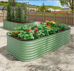 Olive Green Galvanized Steel Raised Garden Bed Many-in-1 Planter Box Outdoor, 96 in. L x 48 in. W x 24 in. H
