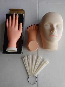 Practice Mannequin Set for Makeup Eyelashes Nails (Head,foot, Hand, nail Sticks)