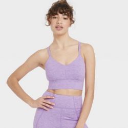 Womens Strappy Longline Brushed Jersey Bra - JoyLab Purple L