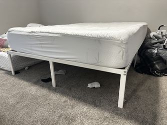 Queen Mattress with White Metal Bed Frame