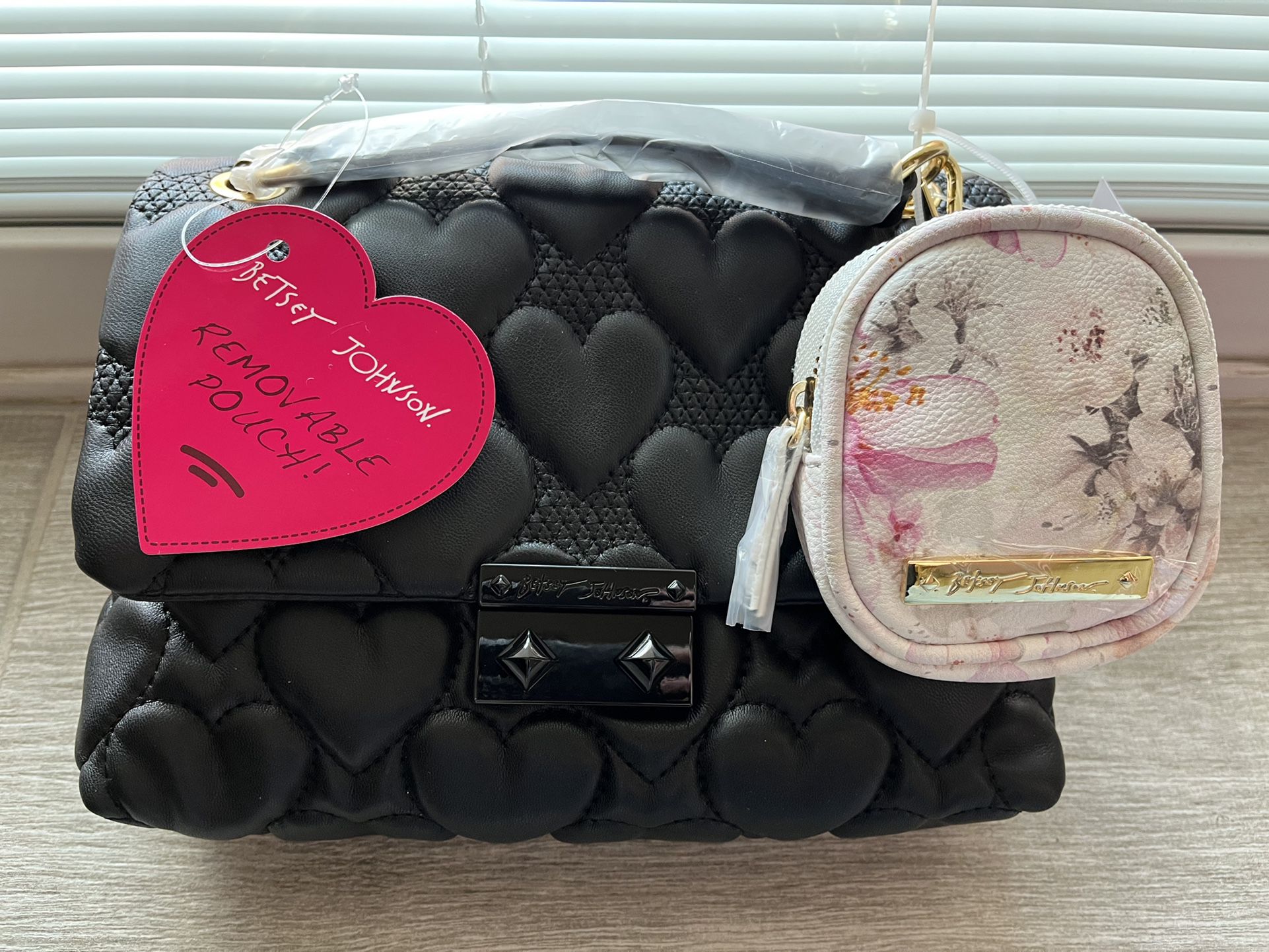 New Betsy Johnson Quilted Heart Convertible Purse