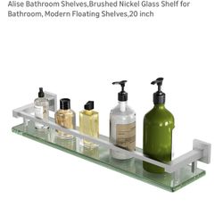 Alise Bathroom Brushed Nickel Glass Shelf, Modern Floating Shelf, 20 inch New