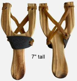 2 New UnUsed Handmade Solid Wooden 7" Slingshot Toy