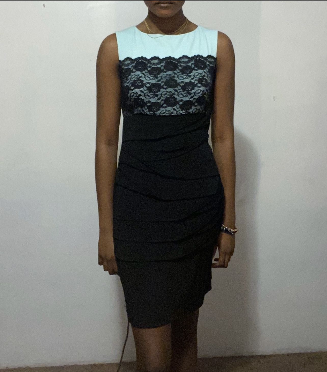 Mint and Black Ruched Bodycon Dress