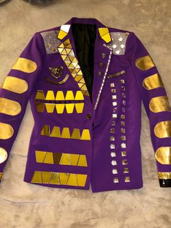 Custom Purple Gold Mirror Embellished Blazer Military Style Jacket Festival Costume