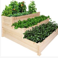 Wooden Raised Vegetable Garden Bed 3 Tier Elevated Planter Kit Outdoor Gardening