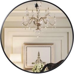 28 inch Black Round Mirror, Wall-Mounted Circle Mirror for Bathroom & Living Room Decoration