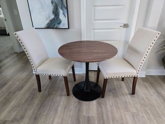 Round Pedestal Table with Two Chairs