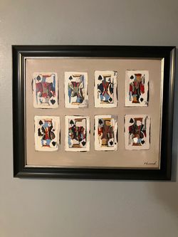 Framed Playing Cards Original Painting Signed Hescock