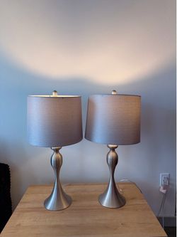 Set of 2 Modern Gray Table Lamps with Sleek Silver Metal Base