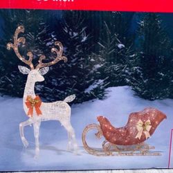 NEW Gorgeous LED 58 Inch Tall Reindeer With Sleigh In UNOPENED BOX📦 For Christmas🦌🛷