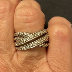 David Yurman Multi Row Crossover Cable Diamond Ring Sterling Silver 925