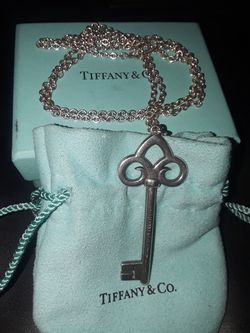 Tiffany & co silver huge Fluer De Lis Key and 30" Tiffany chain included