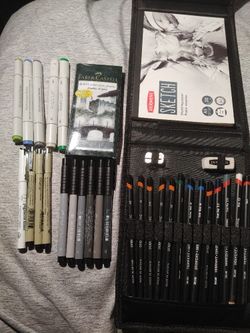 Derwent Sketch Wallet(17 Piece),assorted Artist Loft/faber-castell Markers,pigma Micron Pens