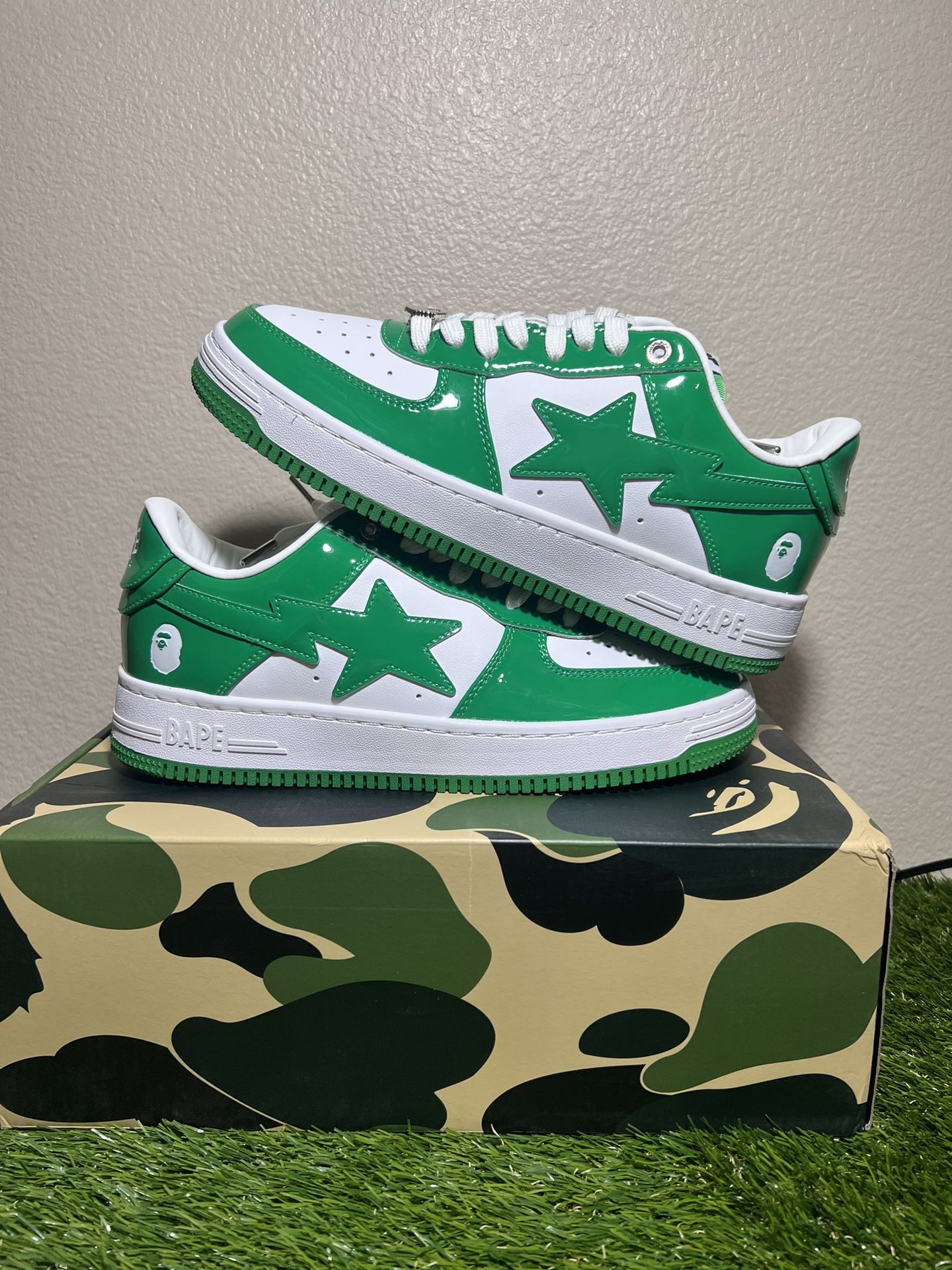 BAPE A Bathing Ape Bapesta Patent Leather Sk8 Low ‘Green/White’ Men’s Size 9.5