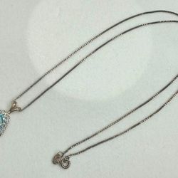 Vintage 925 sterling silver Italy necklace chain with blue drop rhinestones pendant golden tone  In good condition  Approx 20” in length   