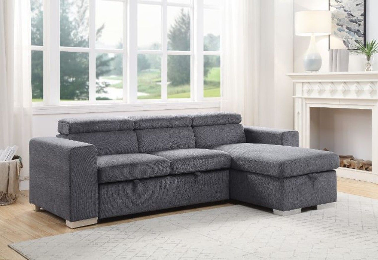 Natalie Gray Fabric Reversible Couch Sectional Sofa with Sleeper