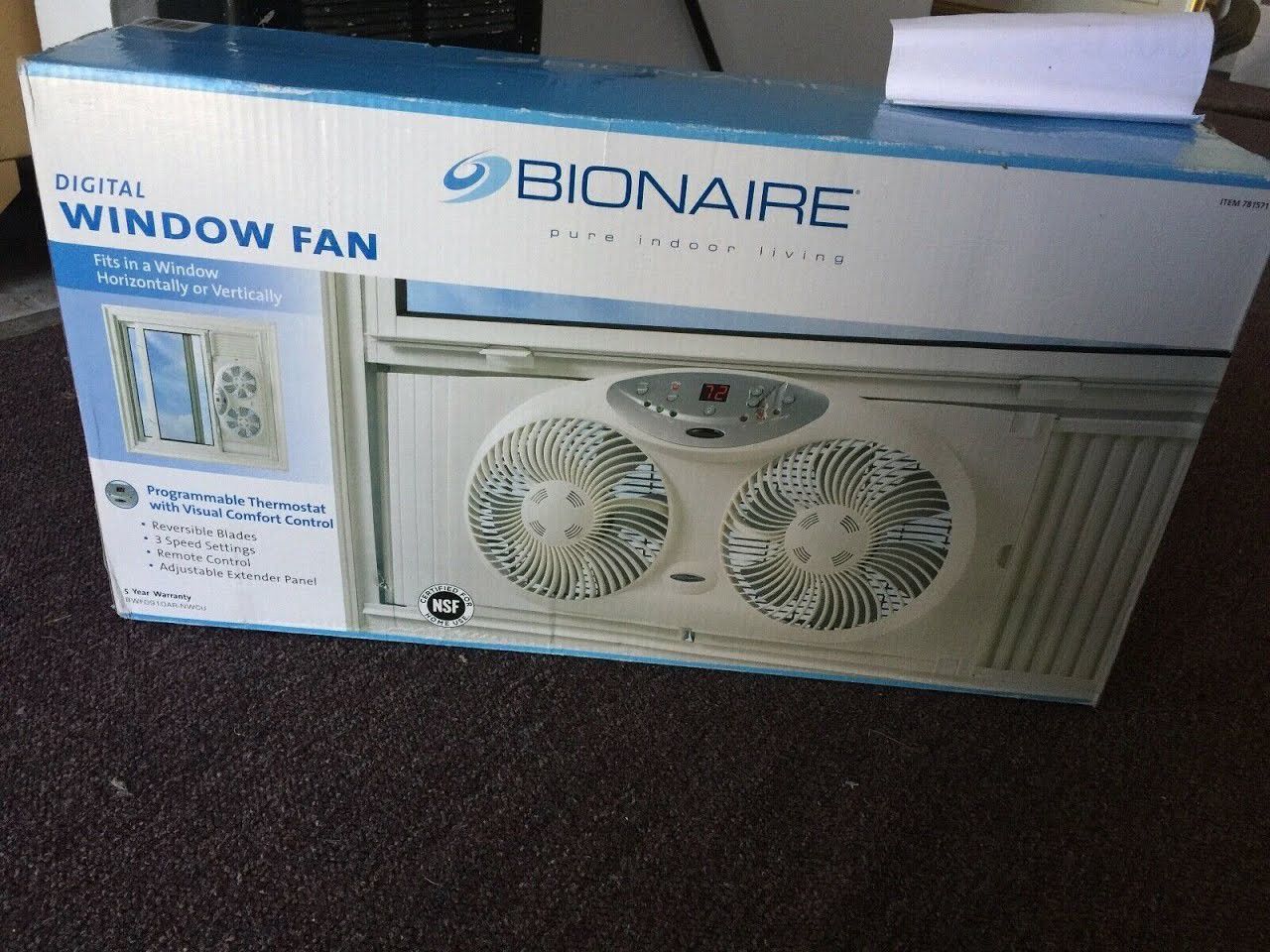 Bionaire Reversible Airflow Twin Window Fan w/ Remote & Digital Thermostat