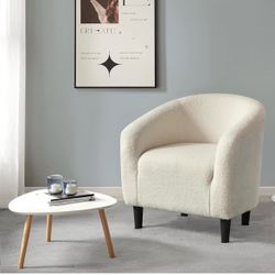 Sherpa Small Barrel Accent Chair for Bedroom, Ivory