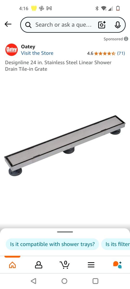 Oatey 24" Shower Linear Drain