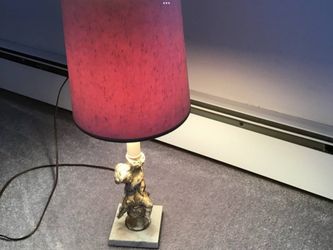 Angel Figural 13” Table Lamp Marble Base Distressed Gold Tone Vintage 1950s