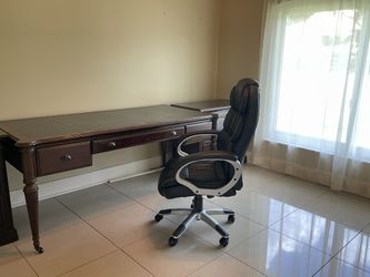 Wood Writing Desk & High-Back Office Chair Set