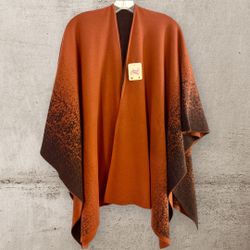 Soft & Cozy Wool Hand-knitted Reversible Poncho, Colors Brown & Black.Handmade
