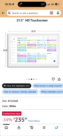 Digital Calendar, 21.5 Inch Electronic Calendar & Chore Chart, Smart Family Organizer With Interacti