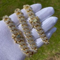 Big Diamond Cuban Link Set 14K Gold Plated Doesn't Loses Color