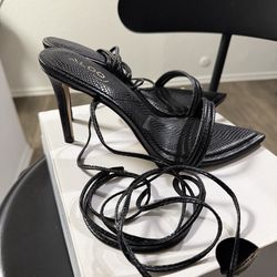 Aldo Black Lace-Up Textured Stiletto Heels