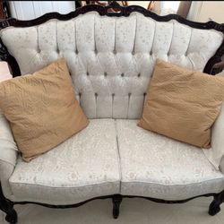 Antique Style Sofa/loveseat Set - Tufted Carved Wood