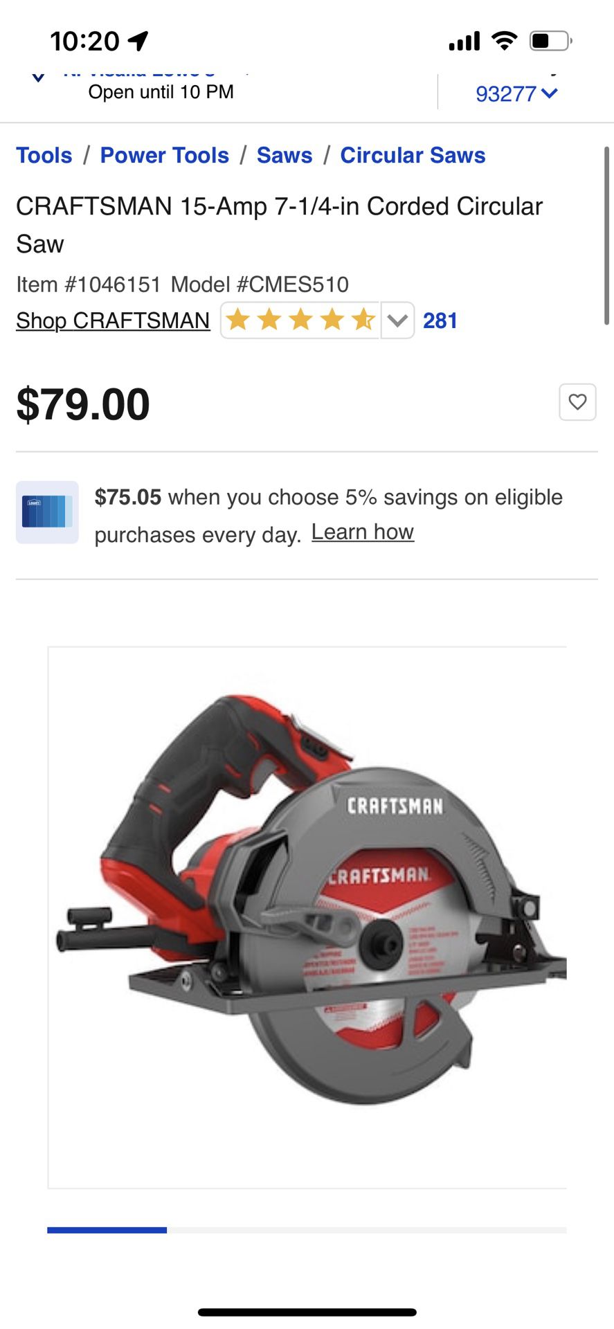 CRAFTSMAN 15-Amp 7-1/4-in Corded Circular Saw for Sale in Visalia, CA  OfferUp