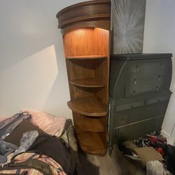 Tall wood Corner shelf With Light