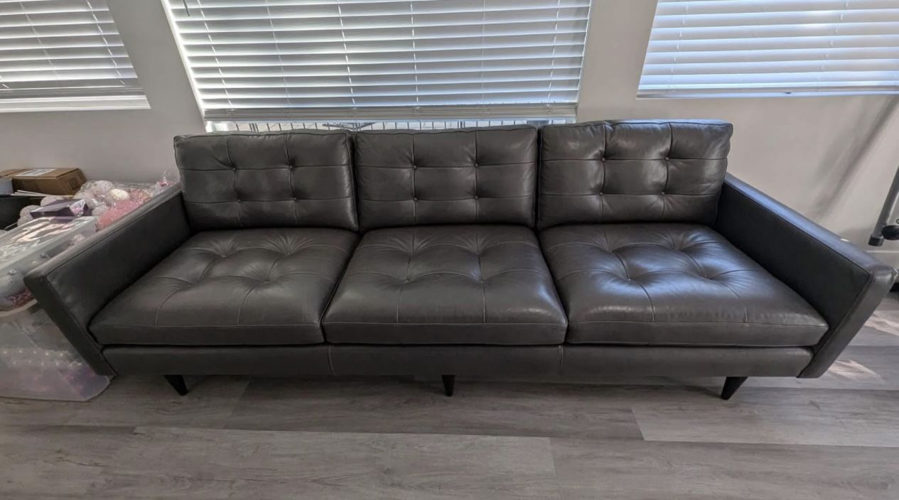 Crate & Barrel Petrie Leather 100" Grande Midcentury Sofa
