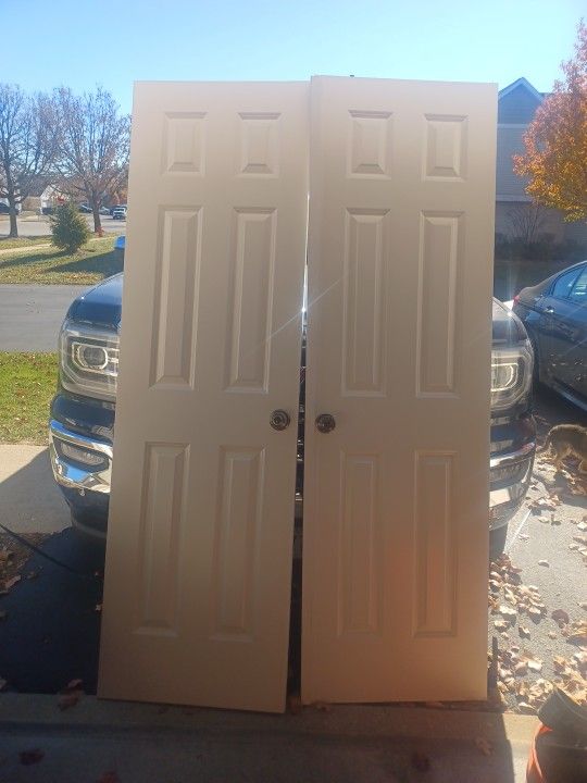 Two, 6 Panal Doors With Hardware/ Hinges