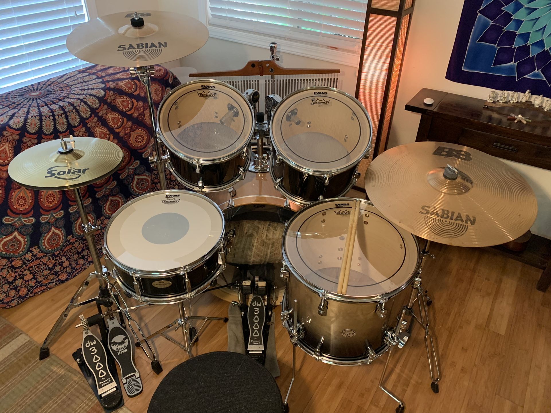 DW PDP / Pearl Drum Set, Double Pedal, Sabian Cymbals