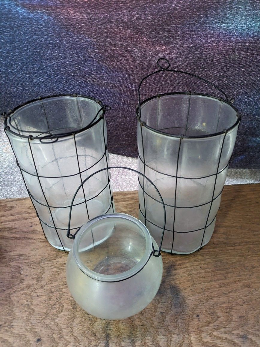 Three Glass Candle Holders/Lanterns