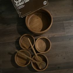 Seven Piece Teak Wood Salad Set