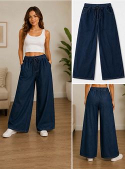 108 |  4Xl Dark Wash Wide Leg Drawstring Denim Pants | Size 4XL