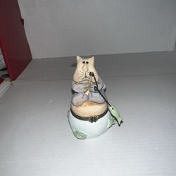 Nancye Williams Lil Critters Boxes Hinged Animal Box Fishing Cat Figurine