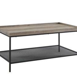 42" Tray Coffee Table w/ Mesh Metal Shelf in Grey Wash - Walker Edison $95
