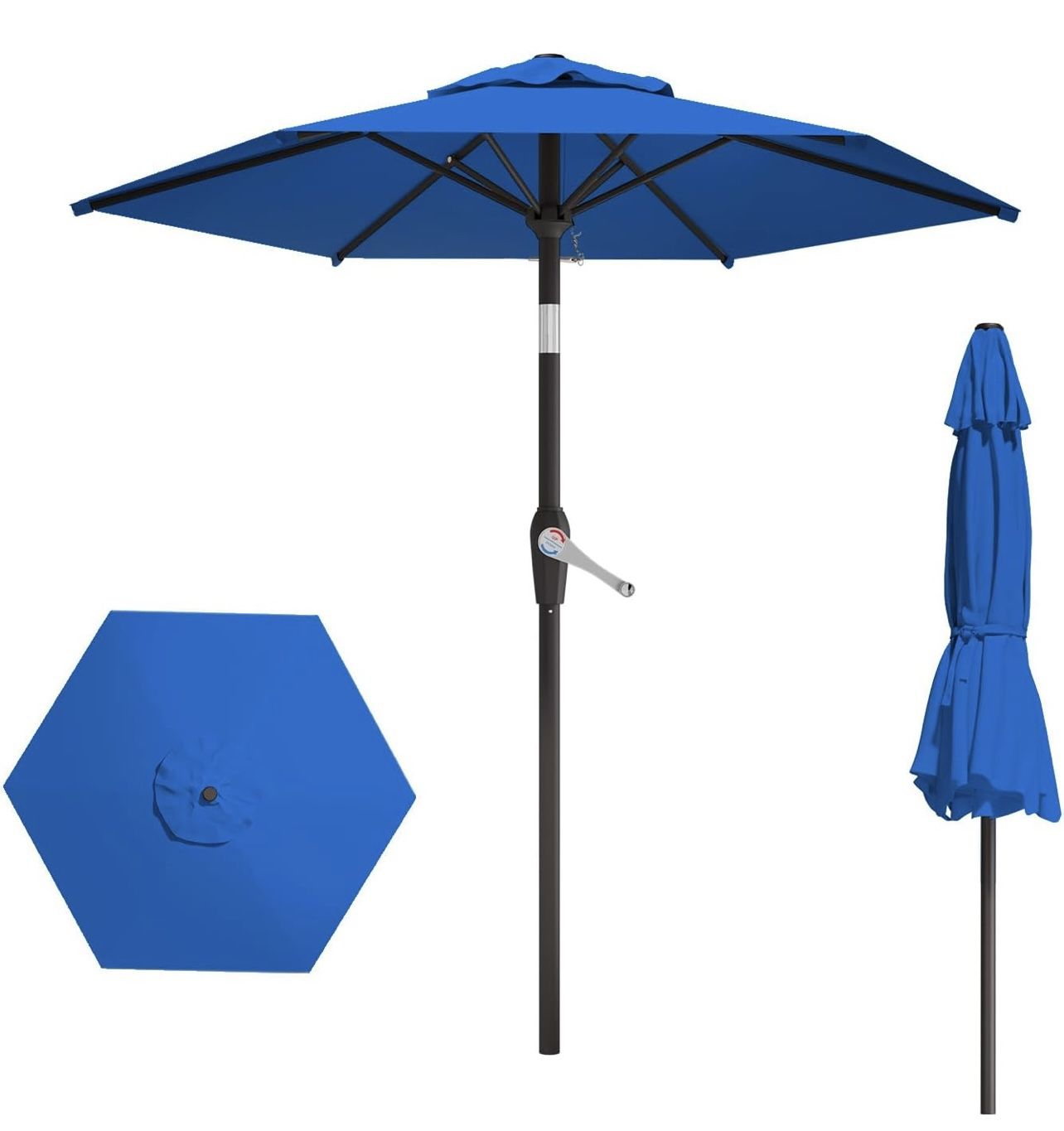 7.5ft Patio Umbrella 6 Sturdy Ribs Navy And Royal Blue